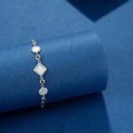 Silver Geometric & Floral Link Bracelet with CZ Accents