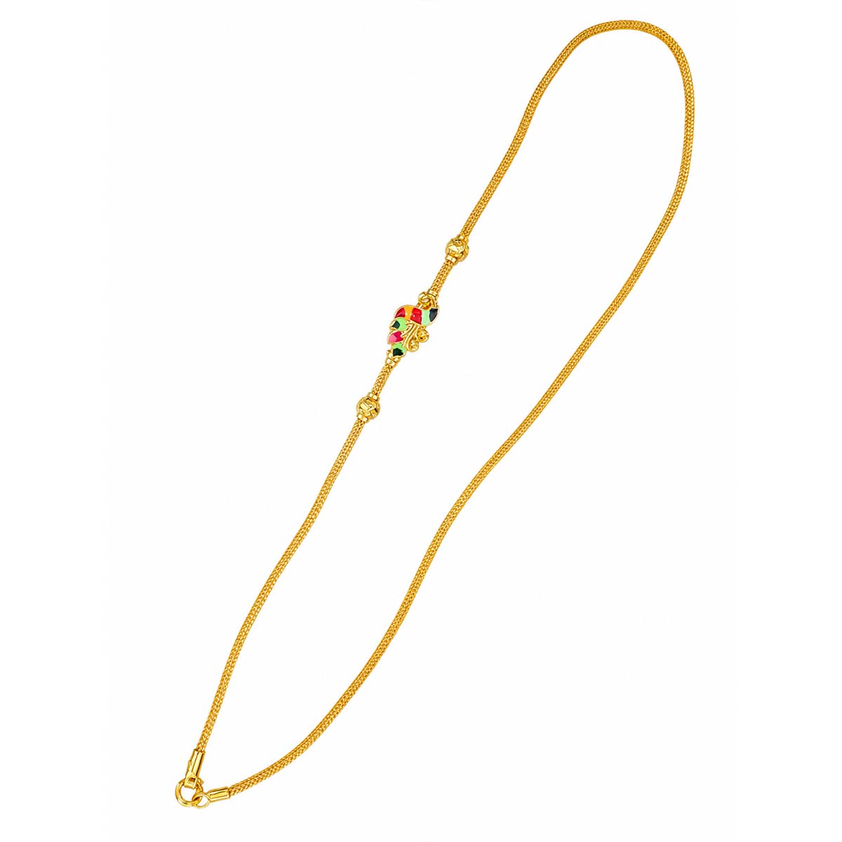 SSS-EPMC-035-2 Silver Enamel Peacock Mogappu Chain Gold Plated