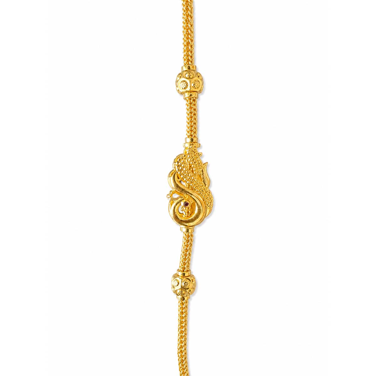 SSS-SPMC-NS-014-1 Silver Gold Plated Peacock Mogappu Chain Red Stone